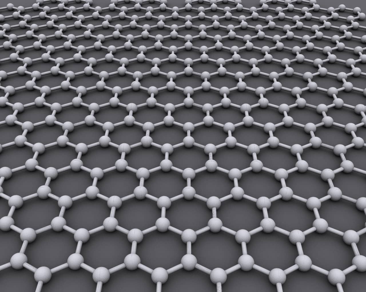 Rappresentazione della struttura atomica del grafene, reticolo esagonale di atomi di carbonio
