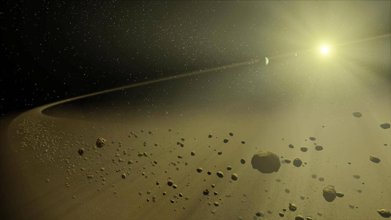 Concezione artistica di un sistema solare distante con il Sole come stella lontana