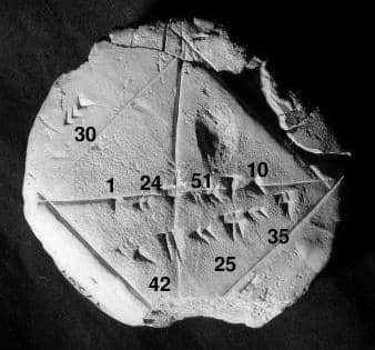 La tavoletta babilonese YBC 7289 con il calcolo della radice quadrata di due