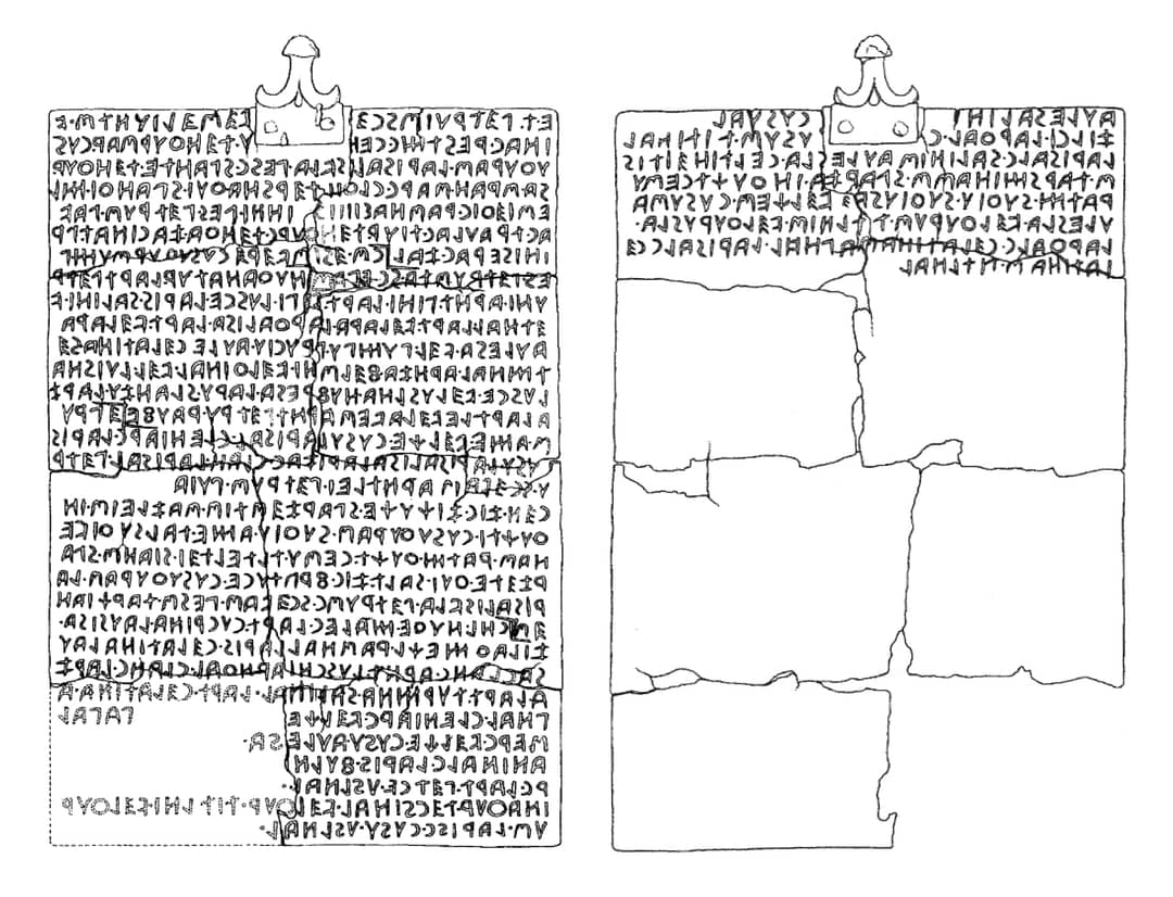 La Tabula Cortonensis, tavoletta di bronzo etrusca con 32 righe di iscrizione