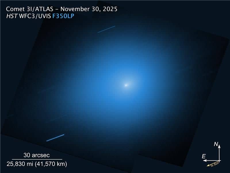 Cometa 3I/ATLAS ripresa dal telescopio spaziale Hubble il 30 novembre 2025