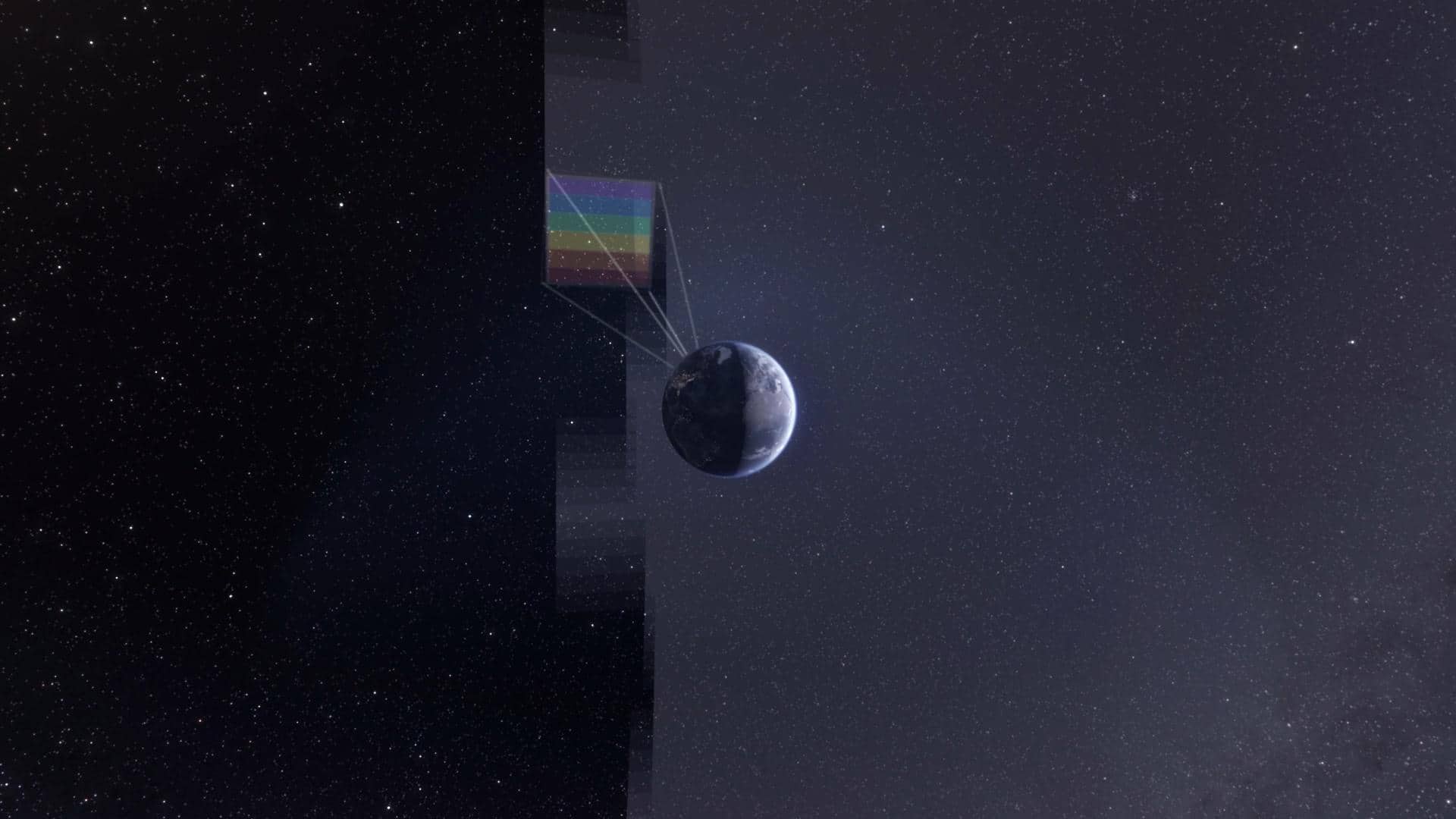 Concetto artistico di SPHEREx mentre costruisce una mappa dell'intero cielo a colori infrarossi