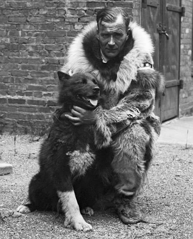 Il musher Gunnar Kaasen con il cane da slitta Balto dopo la corsa del siero del 1925