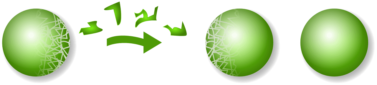 Schema del paradosso di Banach-Tarski: una sfera scomposta in pezzi e ricomposta in due sfere identiche