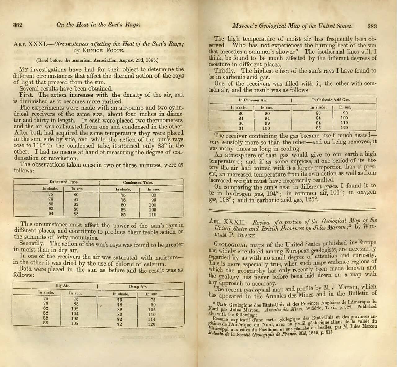 Riproduzione dell'apparato sperimentale con cilindri di vetro usato da Eunice Foote nel 1856