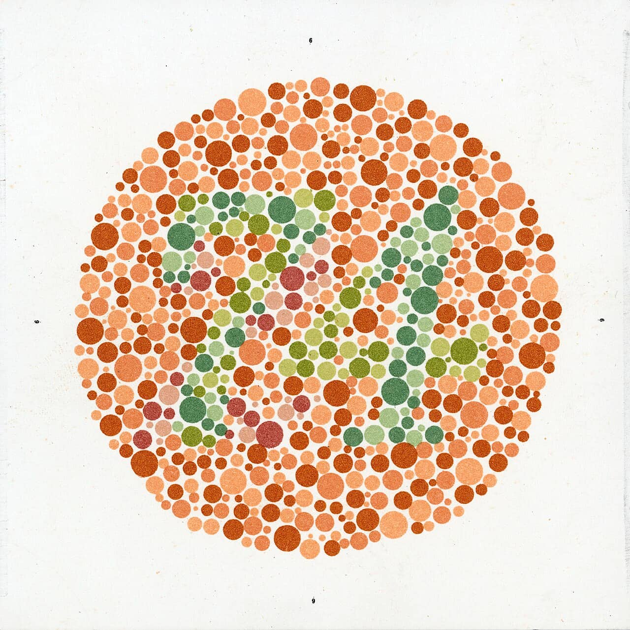 Tavola del test di Ishihara con puntini colorati che formano un numero